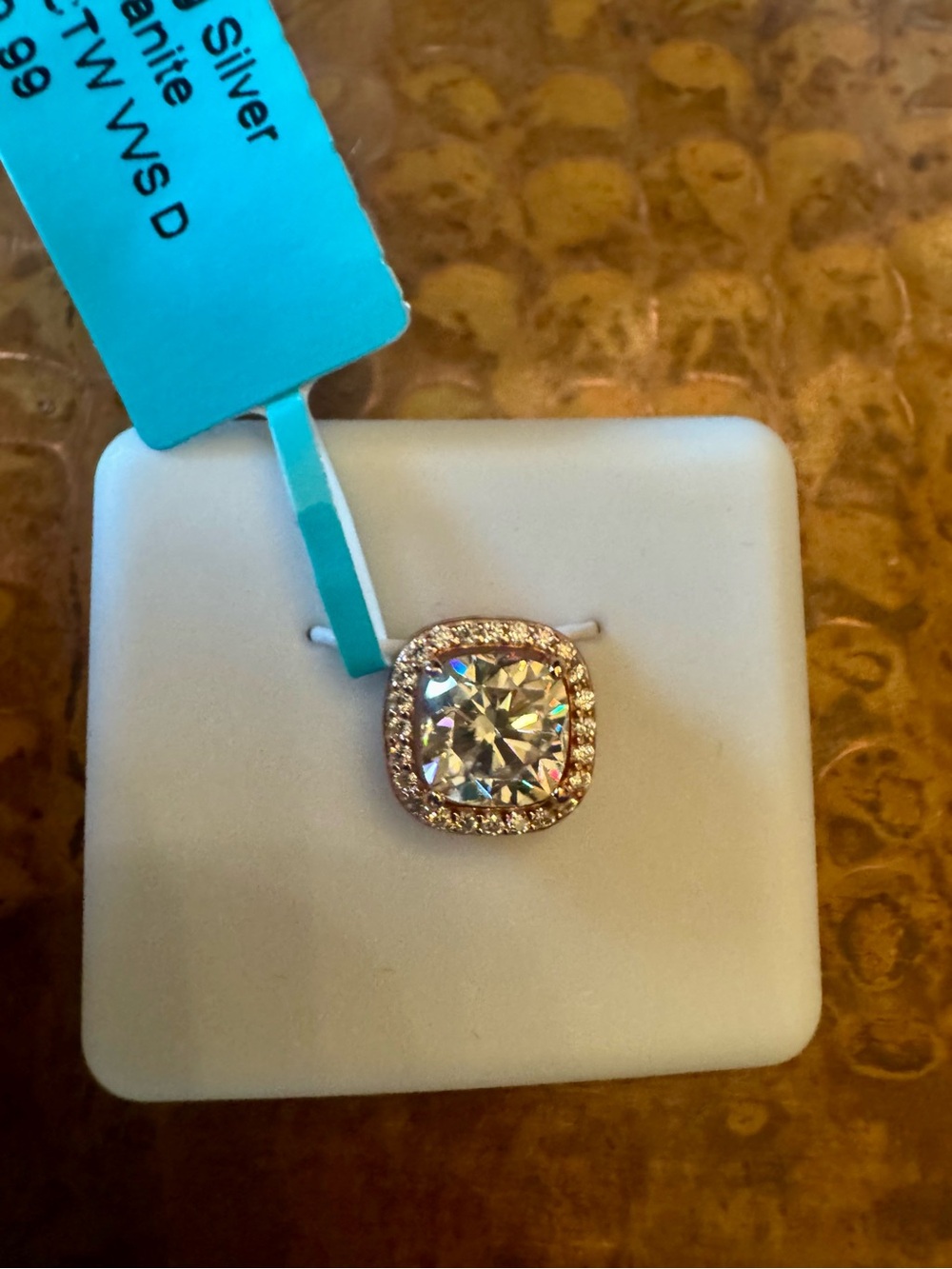 Sterling Silver Cushion Halo Cubic Moissanite pendant white chain  - Gold